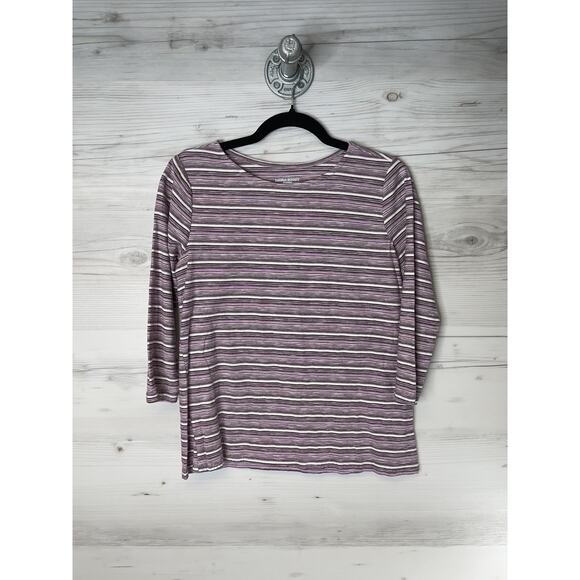 Laura Scott Shirt Womens Medium Purple White Striped 3/4 Sleeve Cotton Knit - Picture 1 of 9